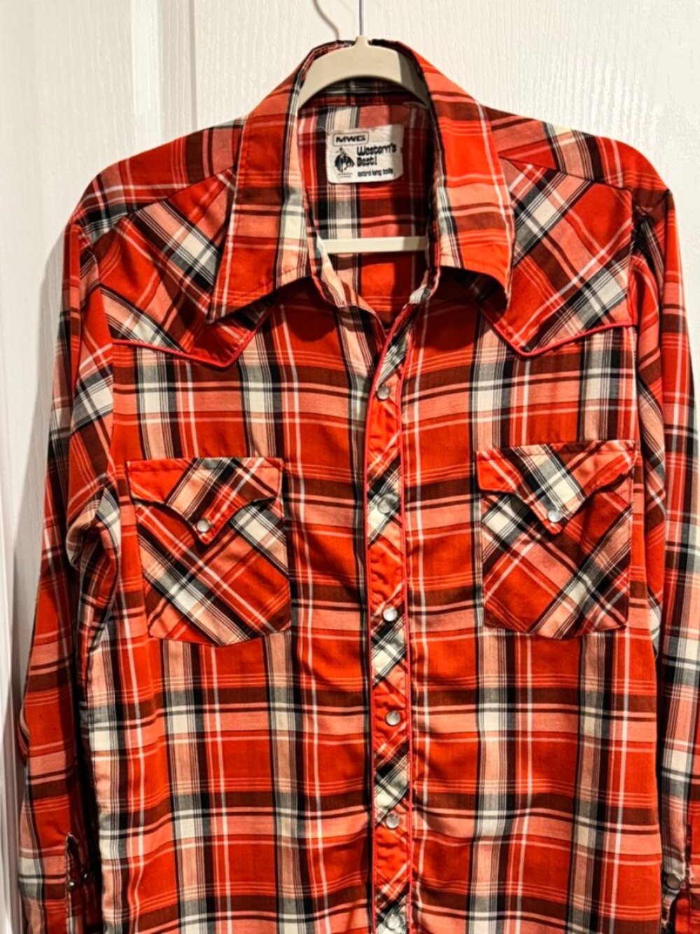 Vintage 70s/80s MWG Western's Best Pearl Snap Plaid Shirt Made in Canada Men's L